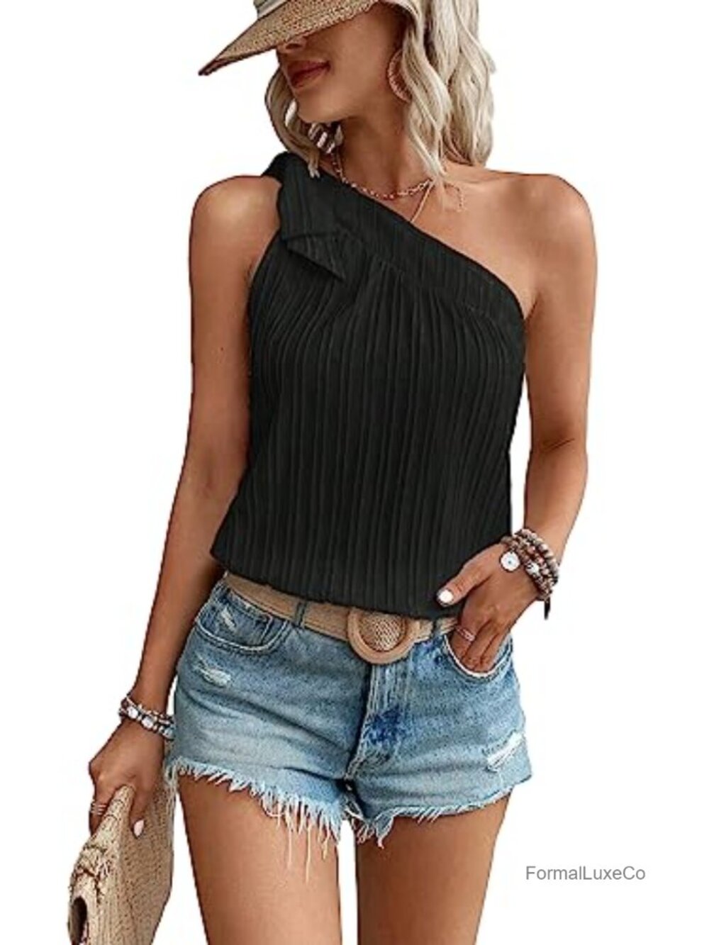 Women's Swiss Dots One Shoulder Sleeveless Tank Top